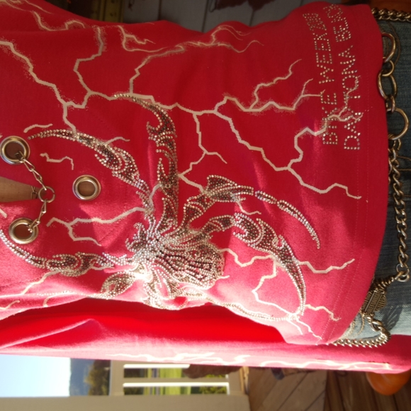 VANCE BIKERWEAR ♡ Pink L|S Spiders|Volts Graphics Studs|Rhinestones|Chains Top S - Picture 6 of 17